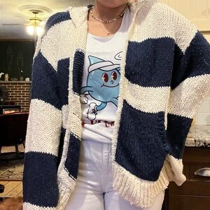 BDG Navy and Cream hooded Striped Cardigan